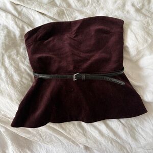 Zara Strapless Peplum Top in Deep Burgundy with Black Belt